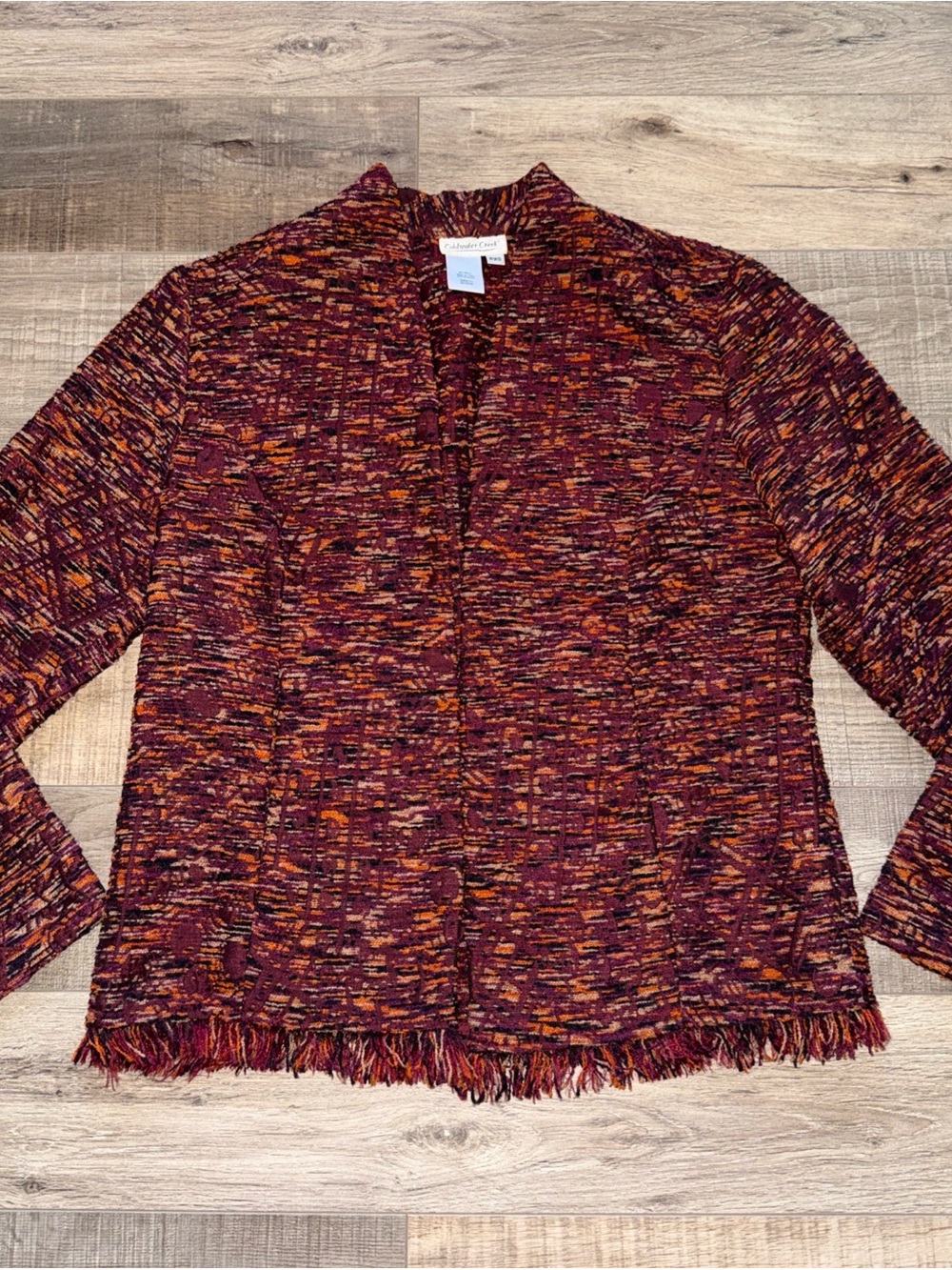 Coldwater creek Burgundy Multi-Color Knit Cardigan fringe Sweater petite XS